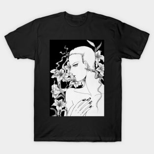 Drawing of a girl and flowers 2009 T-Shirt